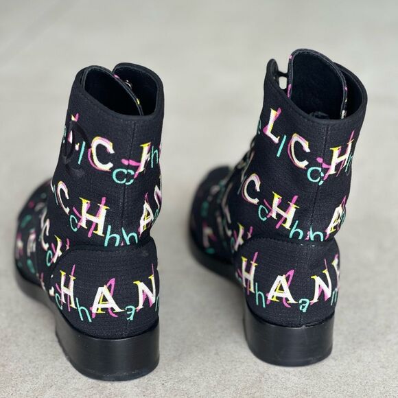 Chanel 2019 Interlocking CC Logo Multi Colored Combat Boots Size 37.5 - Picture 10 of 12
